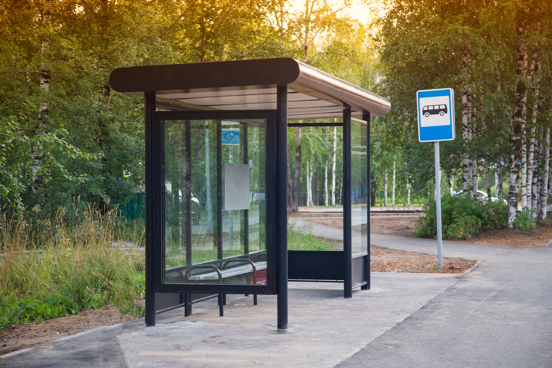 Bus stop on the street of the city